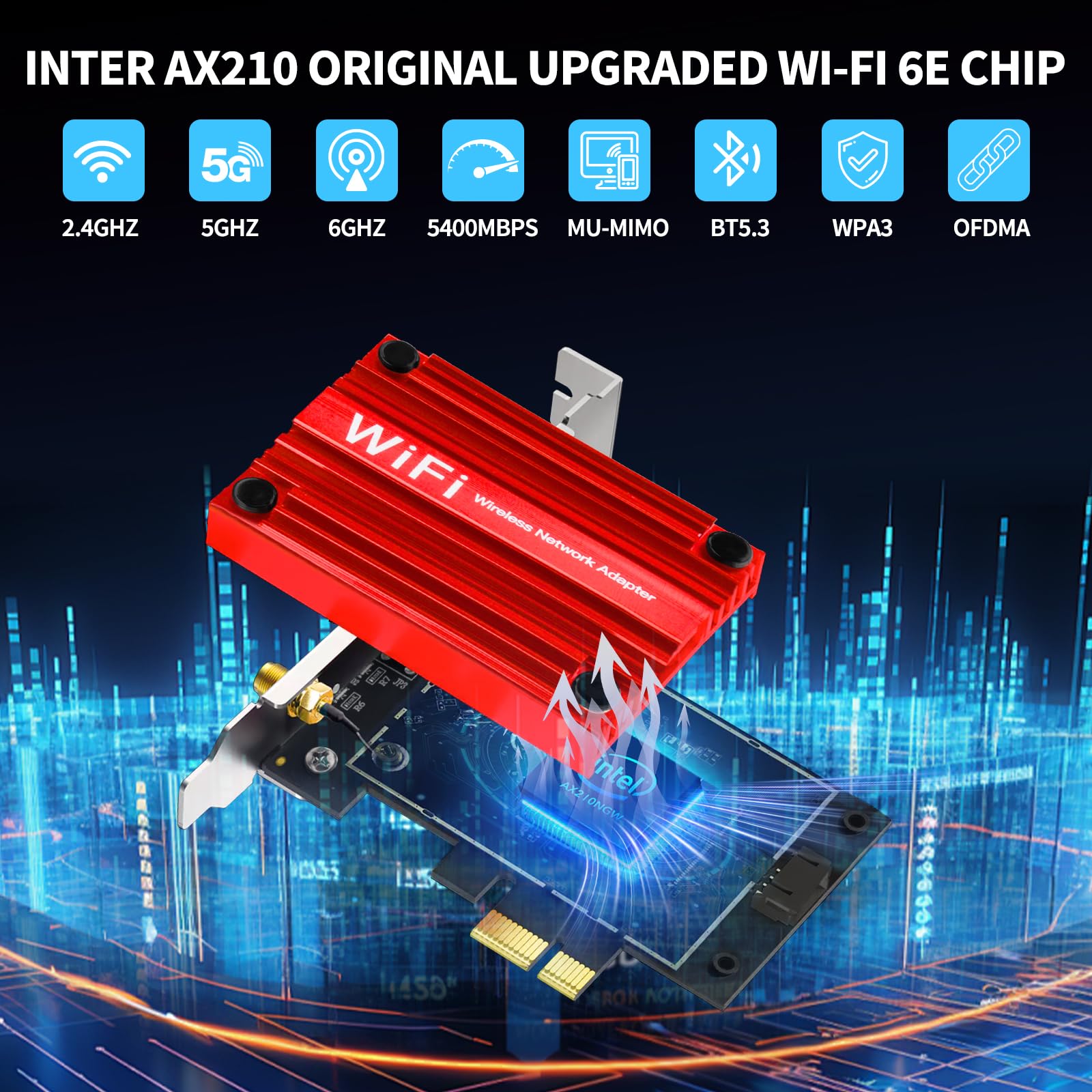 Eightwood Scheda WLAN WiFi 6E Intel AX210 Bluetooth 5.3 WLAN scheda di rete WLAN PCI-E 6G/5G/2.4G Tri Band WiFi 6E scheda 5374 mbit/s con antenna Wi-Fi 6E + CD per PC Windows 11/10 (64 bit) Laptop