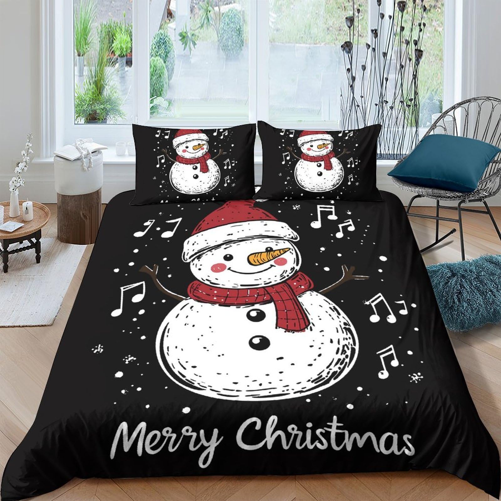 Ctjqhvkz Style-9 3D Printed Christmas Snowman Fitted Sheet Microfiber Black Bed Cover For Bedroom Dorm Festive Mattress Protection Decor Single（135X200cm）