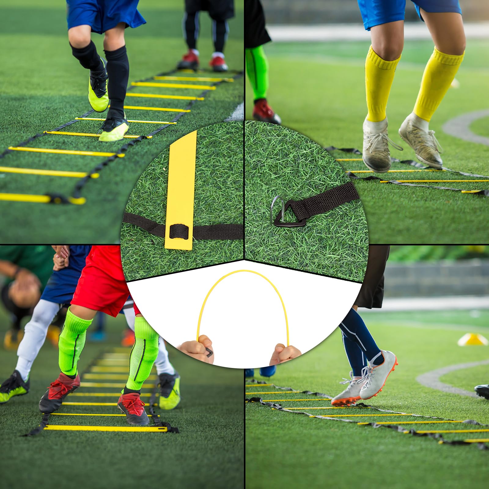 BaseGoal Porta da Calcio Grande Portatile con Scala di Agilità-Impermeabile | Porte Calcio per Giardino Pieghevole Include Borsa, Asta in Fibra di Vetro, Rete da Calcios per Allenamento Giovanile