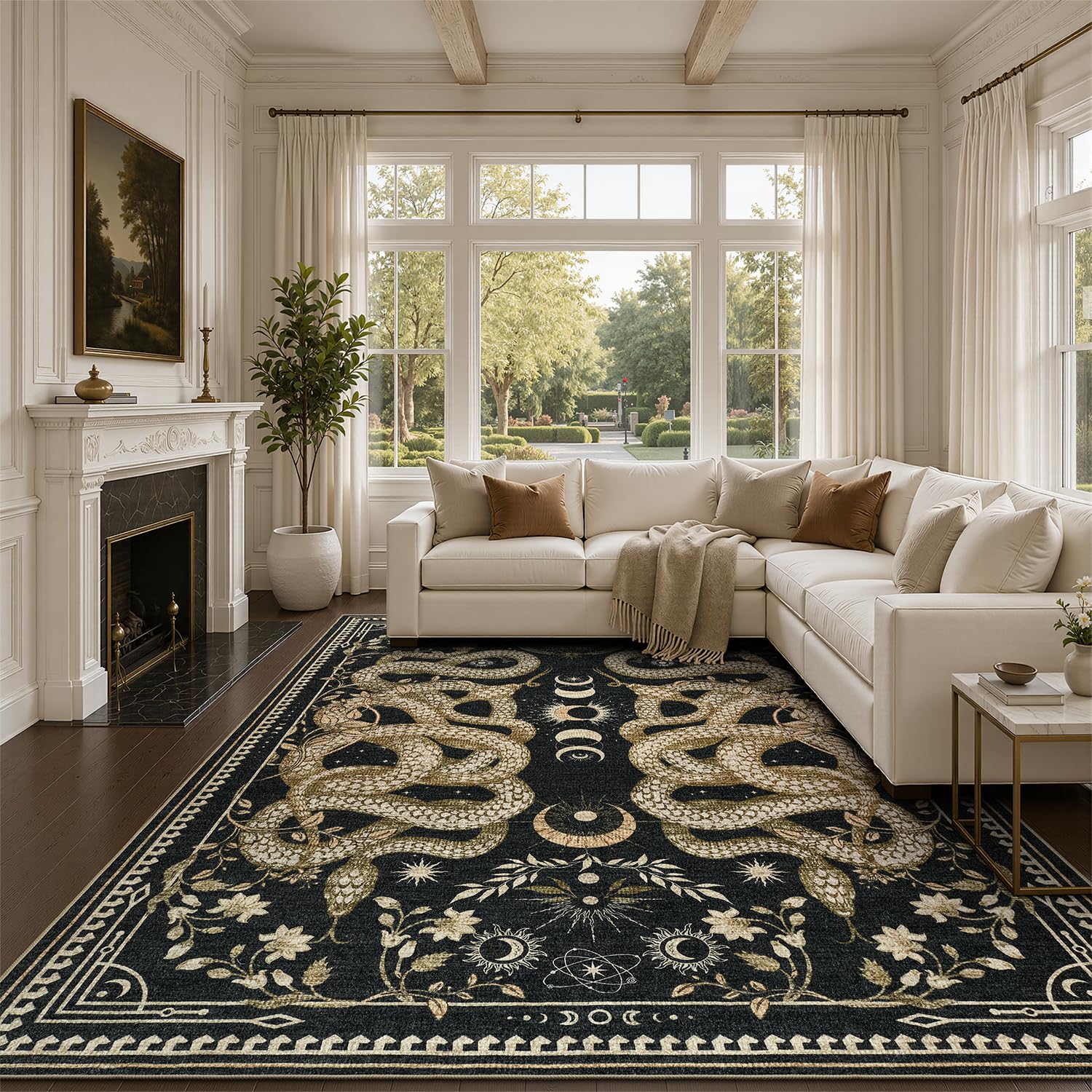 DCX 10x13 Washable Snake Rug Black Beige Gothic