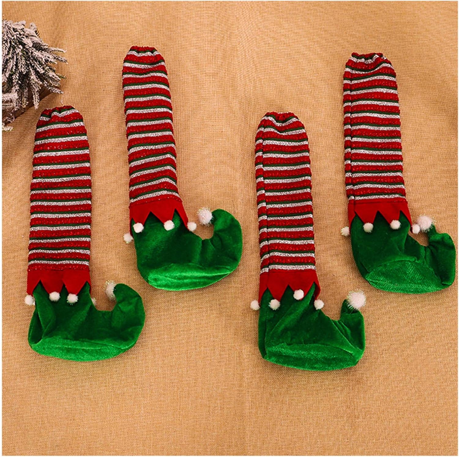 Christmas Table Leg Cover 4PCS Non-Slip Cloth Elves Chair Leg Foot Covers, Elf Striped Dining Table Leg Chair Foot Protective Cover Christmas Decor Reduce Noise for Christmas Party,Green
