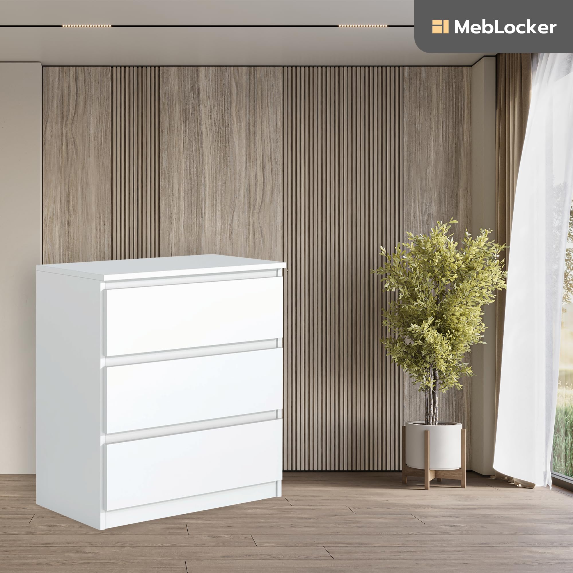 Cassettiera 70 cm, 3 Cassetti, Bianco | Cassettiera, Mobile Contenitore, Cassettiera Camera, Armadio con Cassetti, Design Moderno 70x90x39 cm