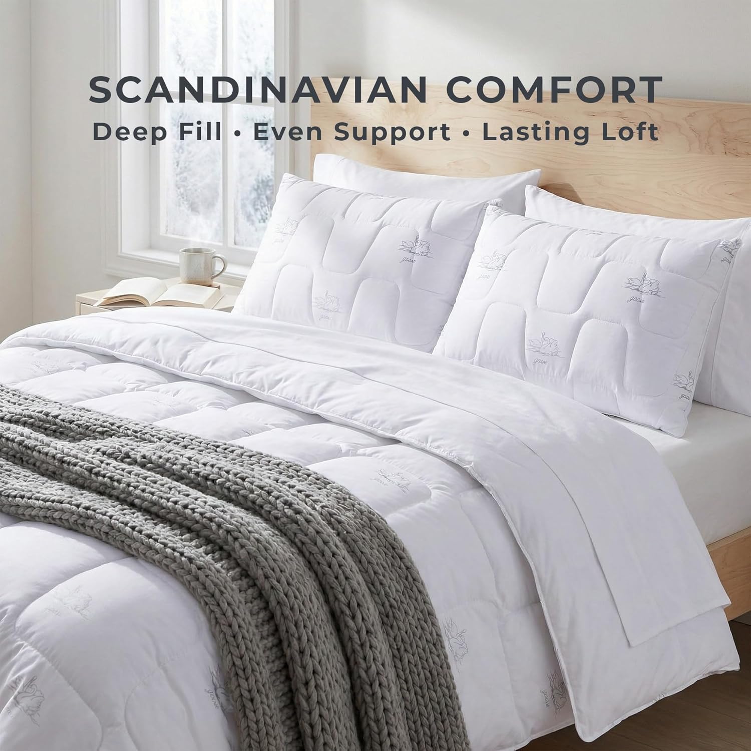 Bed Pillows Queen Size Set of 2, Quilted Cooling Hotel Pillow Soft Down Alternative, Stomach Sleeper Pillow, Hypoallergenic Oeko-TEX Fill, Plush Breathable Pillows for Sleeping, Swan