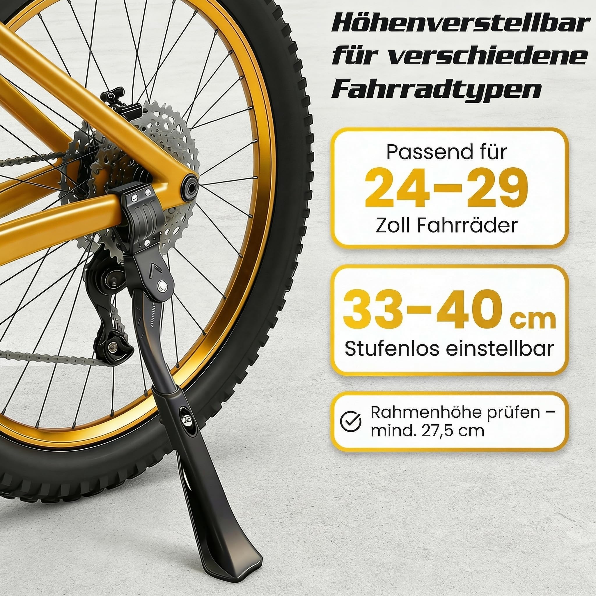 Cavalletto per bicicletta 24-29 pollici Professional Extra Stabile 45 Kg+ | Cavalletto per mountain bike/E-Bike/Citybike | Supporto per bicicletta con costruzione antiscivolo e robusta |
