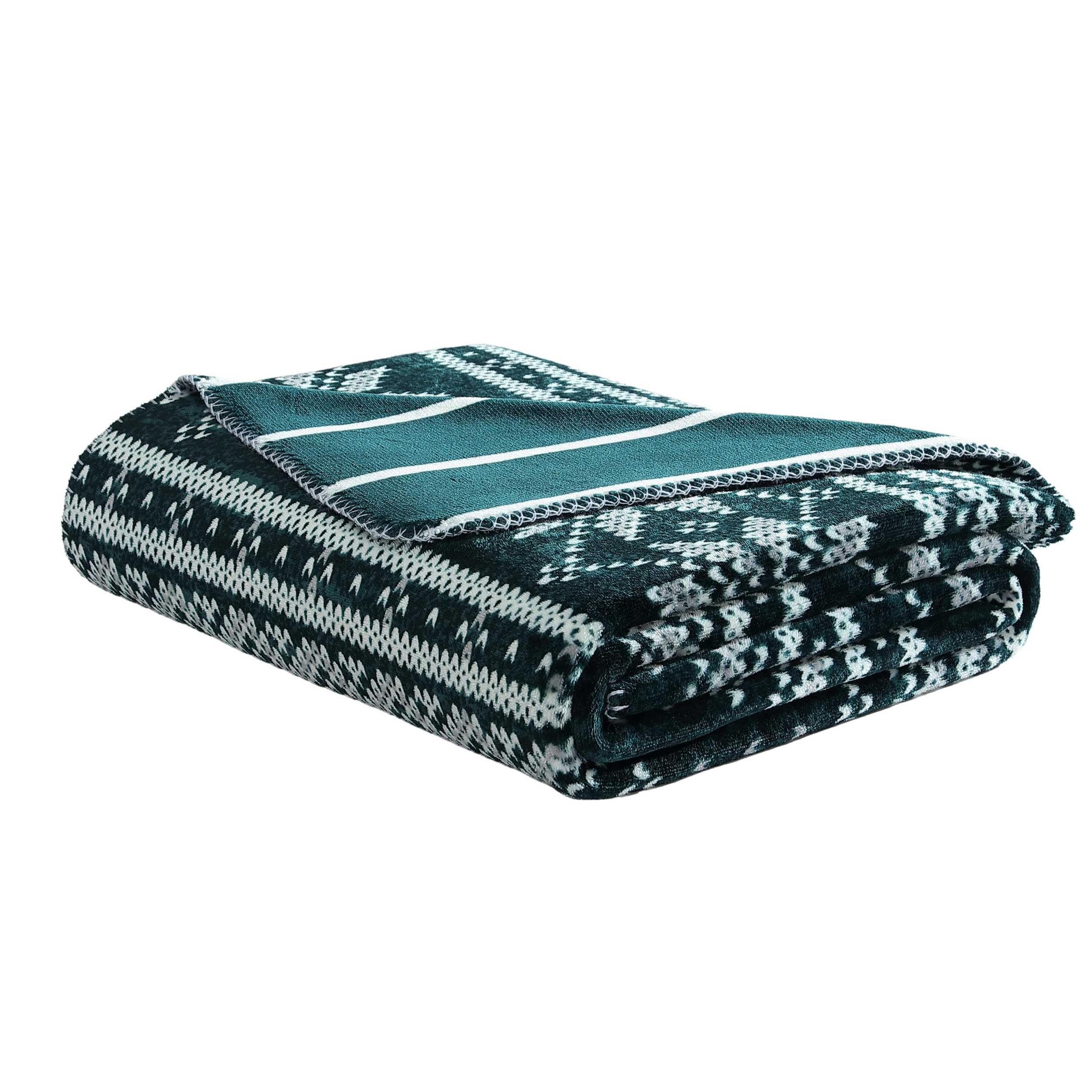 Nautica - Throw Blanket, Reversible Flannel Bedding with Bonded Knit Fleece, Super Soft Home Decor (Fairisle Texture Green, 50" x 70")