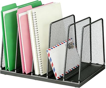 AUPSEN 5-Section File Organizer for Desk, Wood Mesh Desktop File Organizer, File Sorter Storage Rack, Vertical Folder Holder for Files, Magazines, Books Black