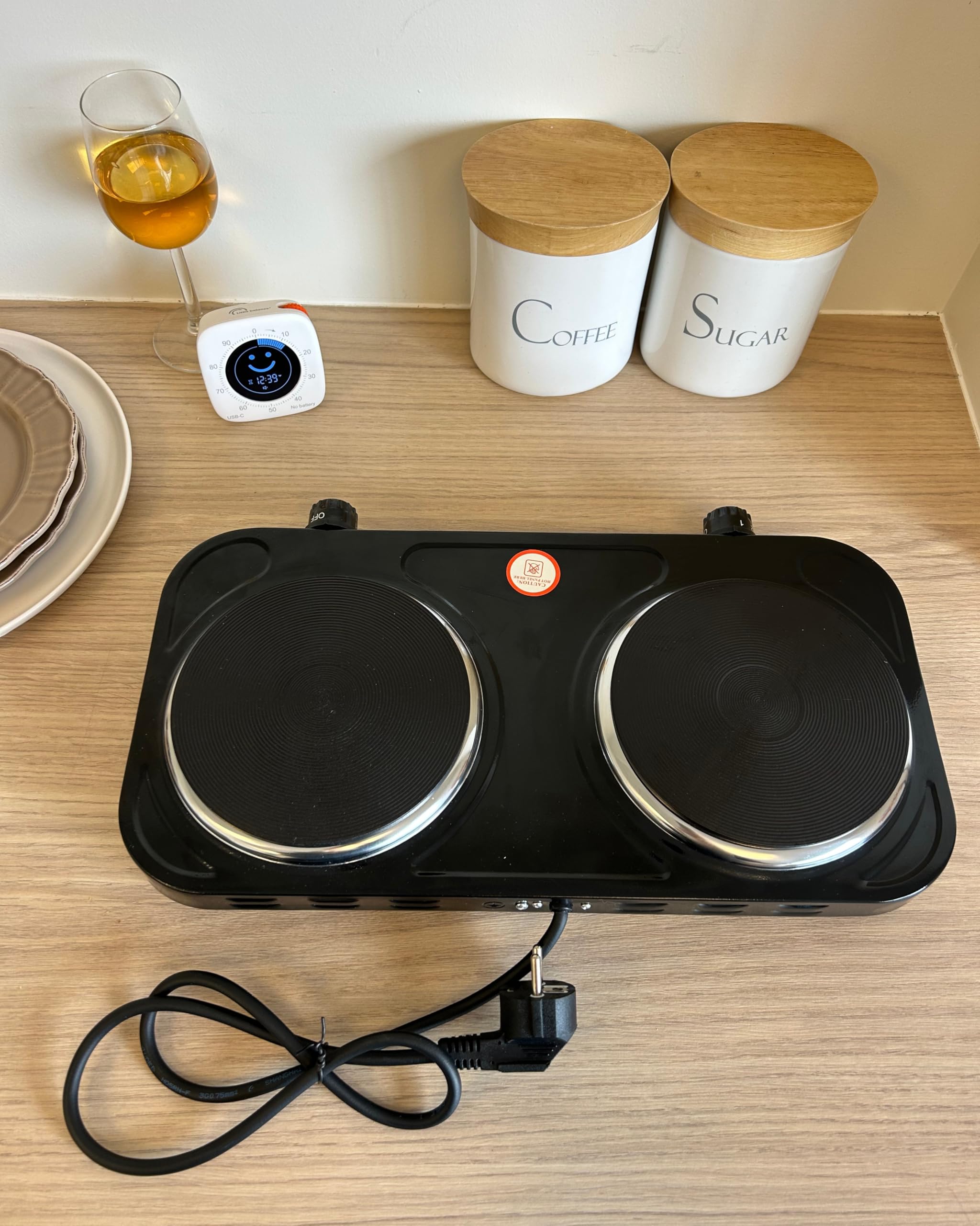 LITTLE BALANCE 8857 Little Cook Duo Vintage, piano cottura elettrico doppio, ideale per studenti, campeggio, ufficio, piccoli spazi, 2 termostati con regolazione continua, 2000 W, nero