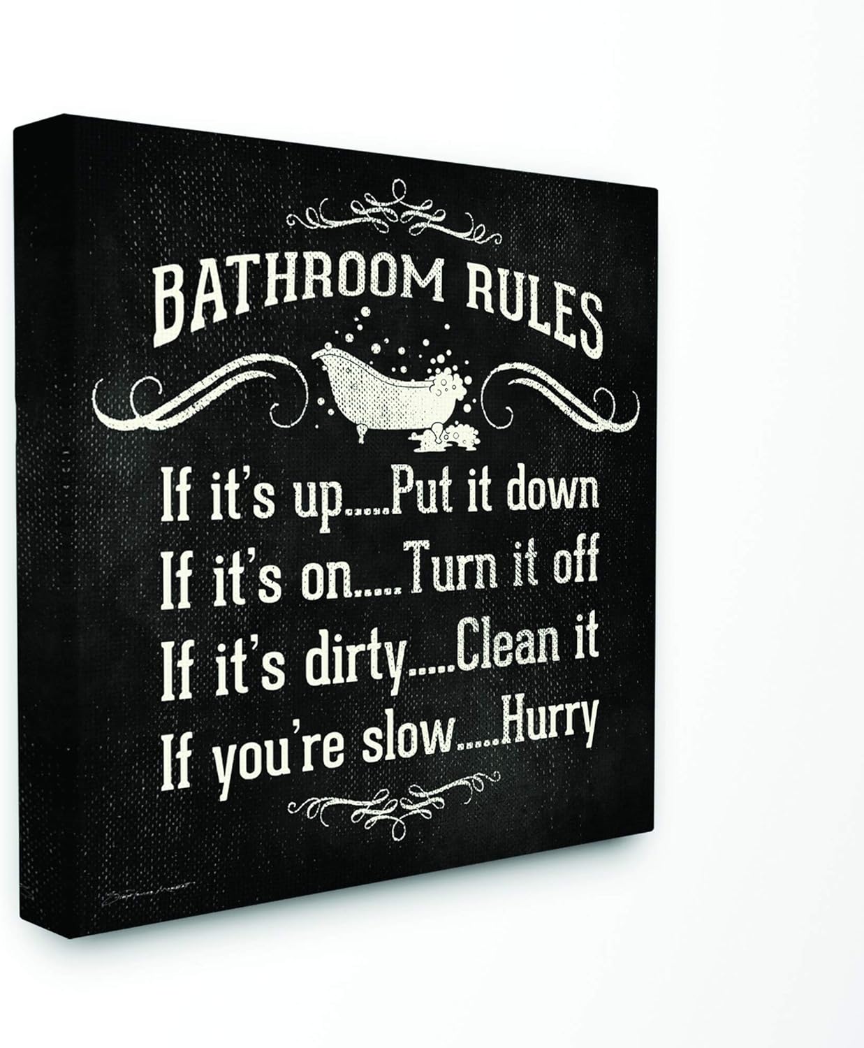 Stupell Home Décor Bathroom Rules BW Icon Stretched Canvas Wall Art, 17 x 1.5 x 17, Proudly Made in USA