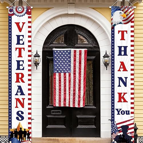 Miniatura 1 de Decoraciones para el Día de los Veteranos – Cartel colgante de puerta con texto en inglés "Thank You Veterans", pancarta para el día de los