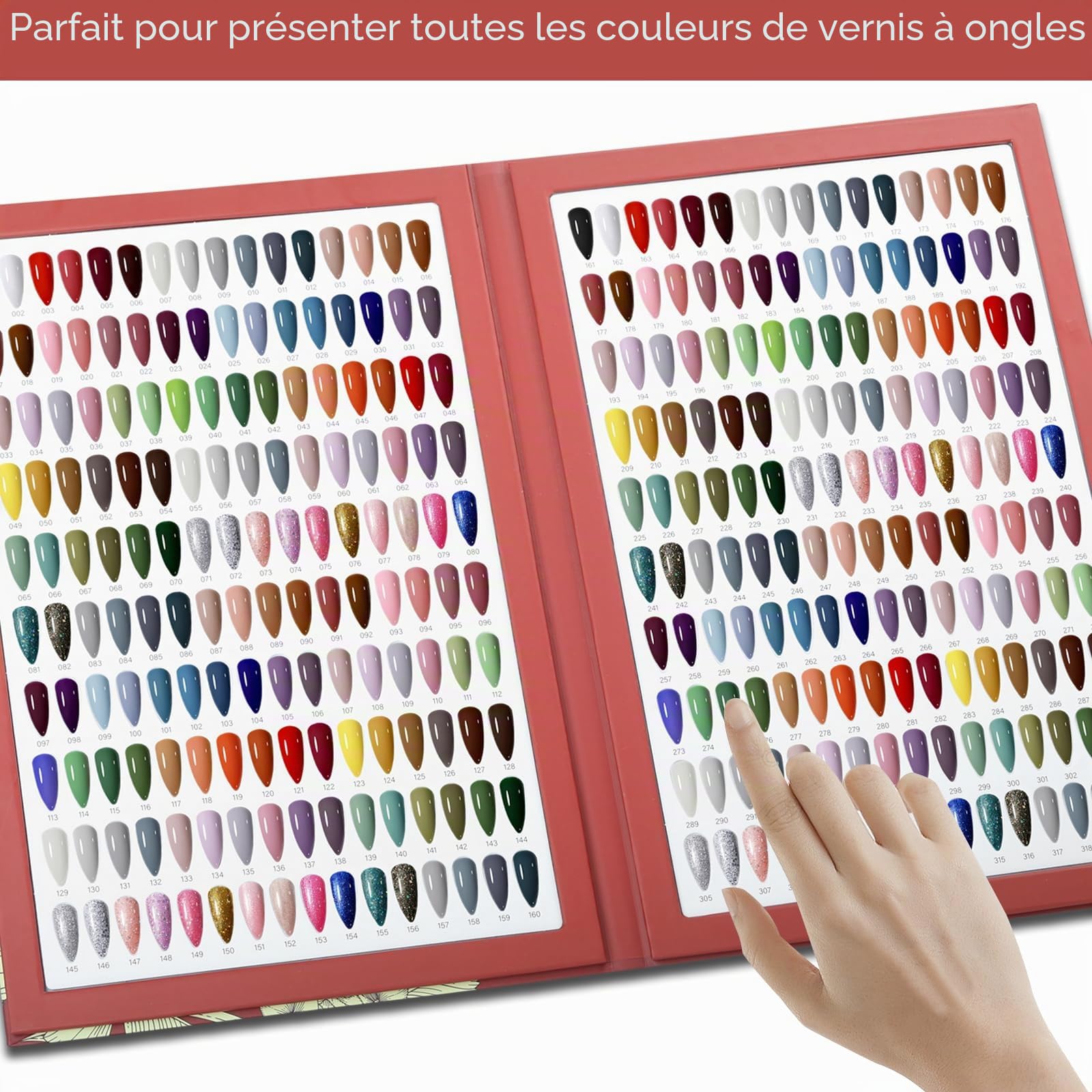 320 Nail Polish Display Book,Carta colori professionale per unghie Nail Art Nails Colour Display Book con 480 Nail Tips e 1-400 numeri adesivi,strumenti da salone per Nail Art Design (Rosso)