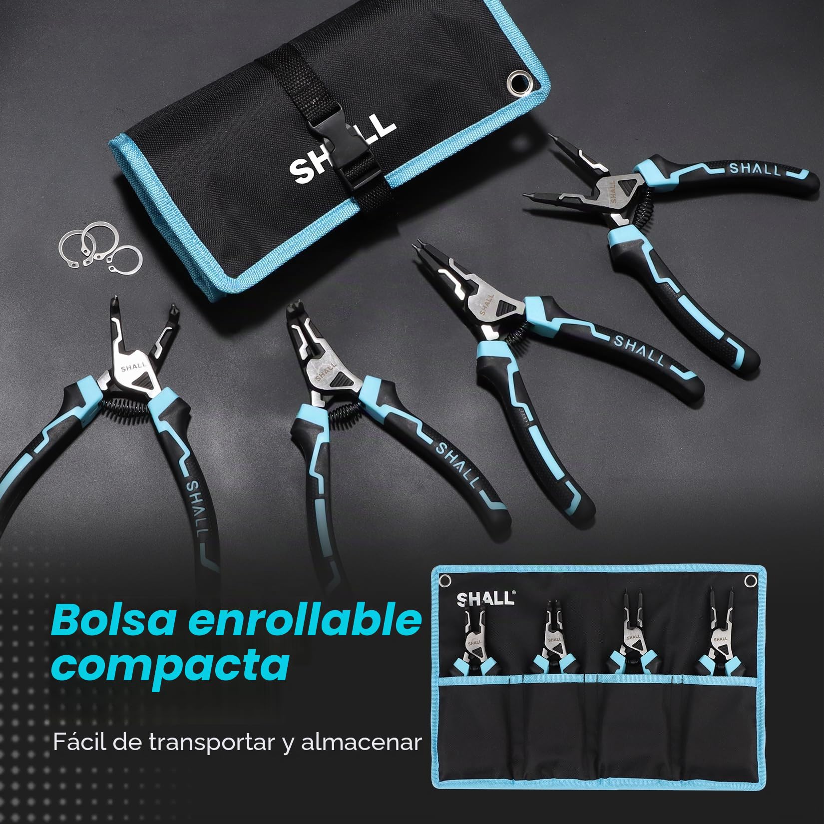 SHALL Juego de Alicates para Anillos de Seguridad, 4 Piezas, 7 Pulgadas para Anillos Internos y Externos