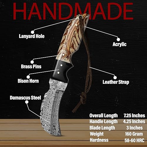 Miniatura 17 de Cuchillo de acero hecho a mano con funda de cuero, cuchillo utilitario resistente, cuchillo de electricista para desollar alambre para profesional