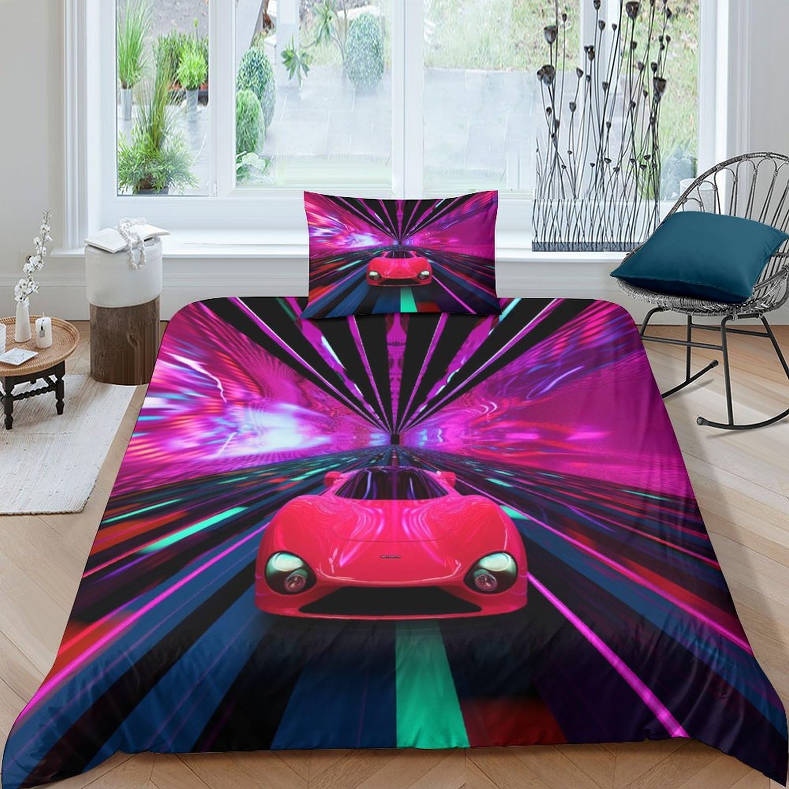HOTGE Bedding Set 3D F1 Car Racing Printed Comforter Duvet Cover for Kids Boys Girls Adults Sports Car Quilt Cover Bedspread Room Decor Single（135x200cm）