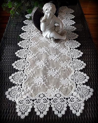 Miniatura 7 de Galleria di Giovanni Bufanda de encaje para tocador, camino de mesa, arpillera neutra, 72 pulgadas, color gris pardo natural, marfil antiguo,