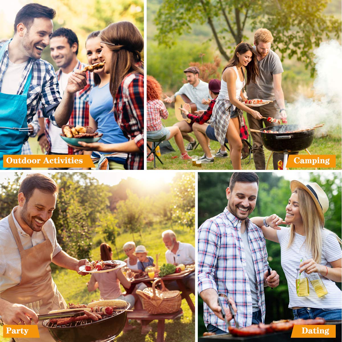 QH 10 Pack BBQ Barbecue Tool Set, Stainless Steel Outdoor Barbecue Grill Utensils Set with Storage Bags for Picnics and Outdoor Activities…