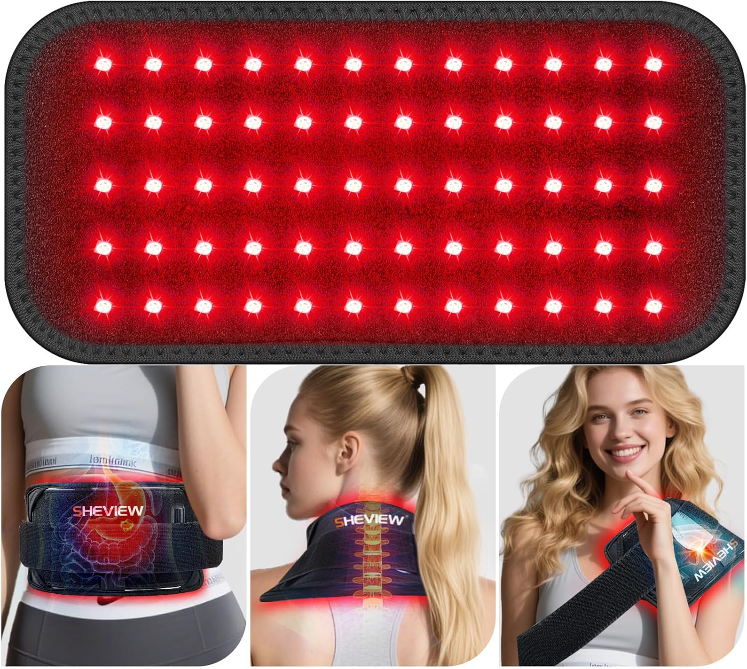 Infrared Red Light Therapy for Body, Red Light Therapy Pad with 660nm Redlight & 850nm Infrared Light Therapy Belt for Lower Back Neck Knee Feet