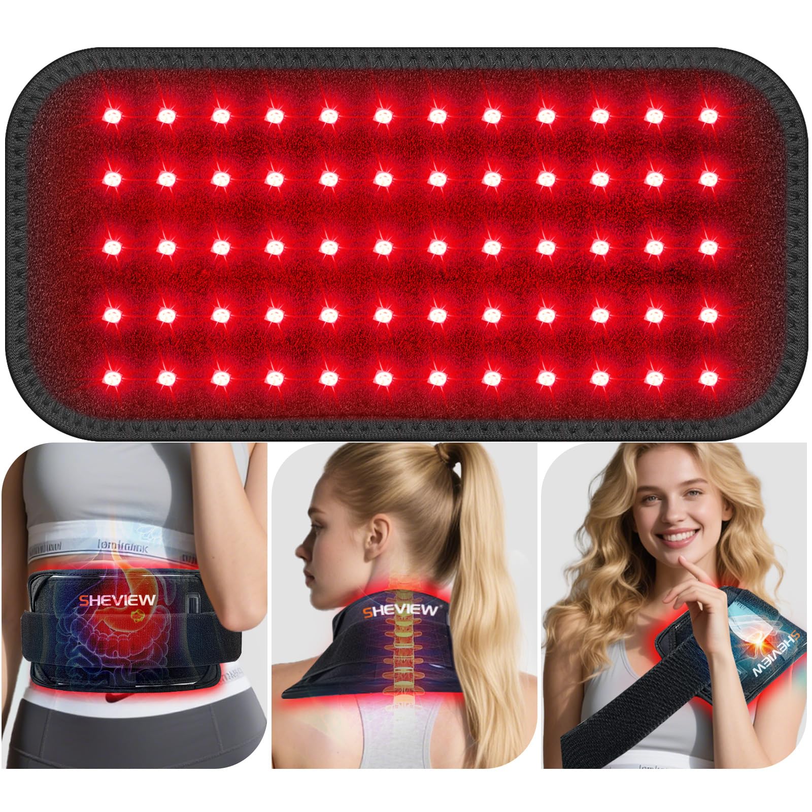 Infrared Red Light Therapy for Body, Red Light Therapy Pad with 660nm Redlight & 850nm Infrared Light Therapy Belt for Lower Back Neck Knee Feet