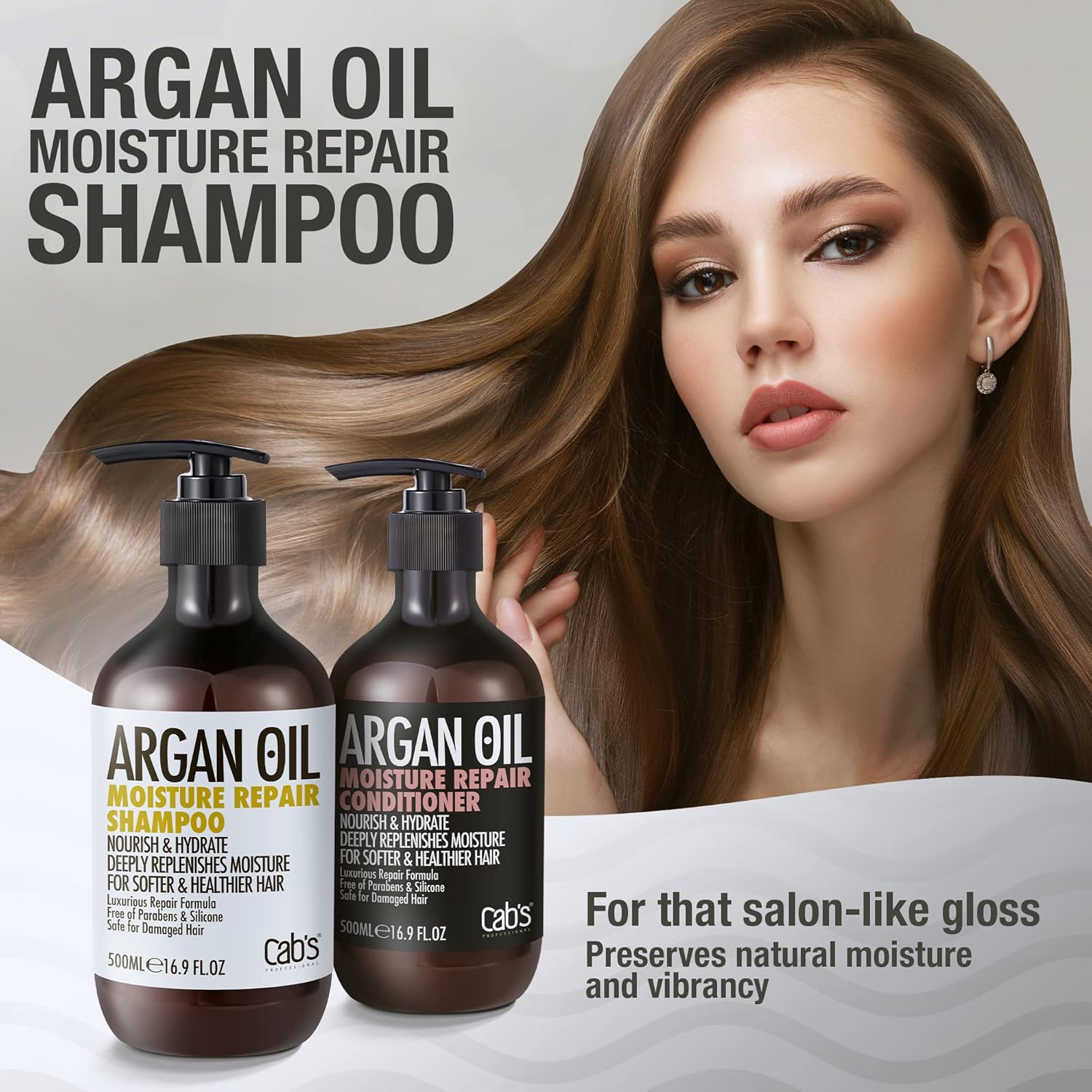 Cab's Argan Oil Shampoo and Conditioner Set for Women and Men - Best Gift for Damaged, Thinning Hair, Curly or Frizzy Hair - Paraben Free 2 x 16.9 fl oz - Image 3