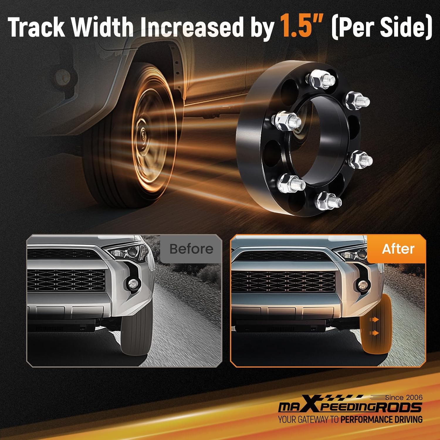 maXpeedingrods 6x5.5" Wheel Spacers 1.5"(38.1mm) Forged Spacers with 106mm Hub Bore and Lip, M12x1.5mm Studs for Toyota 4Runner Tacoma Tundra FJ Cruiser 1996-2022 4PCS