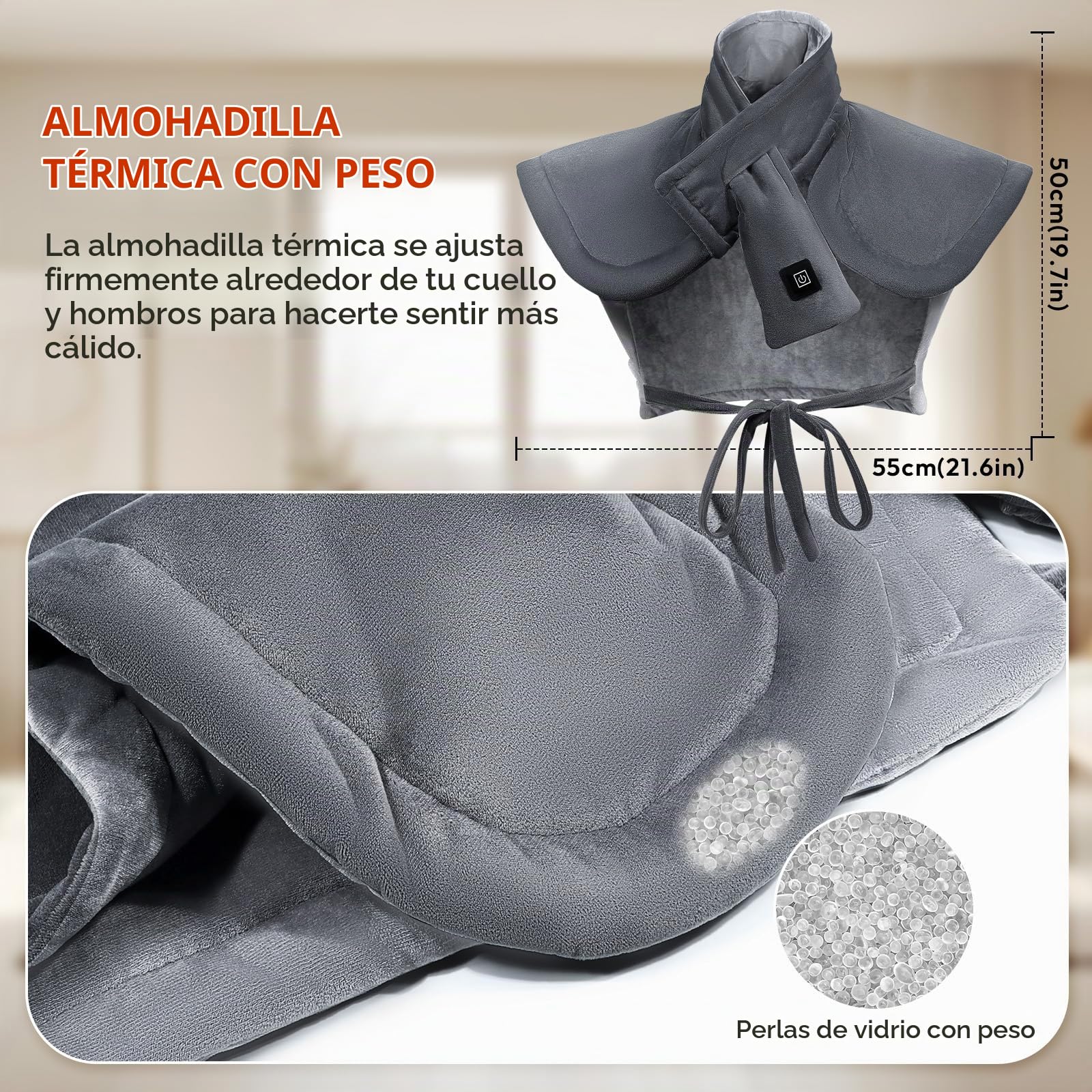 Manta Electrica Espalda y Cuello, Almohadilla Térmica Eléctrica con Batería de 10000mAh y 3 Niveles de Temperatura, Esterilla Electrica con Apagado Automático, Calentamiento Rápido