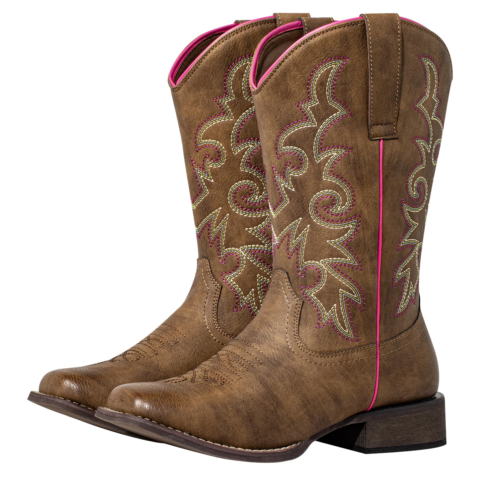 SheSole Extra Wide Calf Cowboy Cowgirl Boots for Women - Square Toe Hidden Elastic Removable Cushion for Western