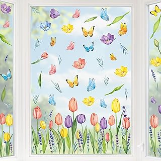 210PCS Spring Window Clings, 9 Sheet Spring Window Clings for Glass Windows with Tulip