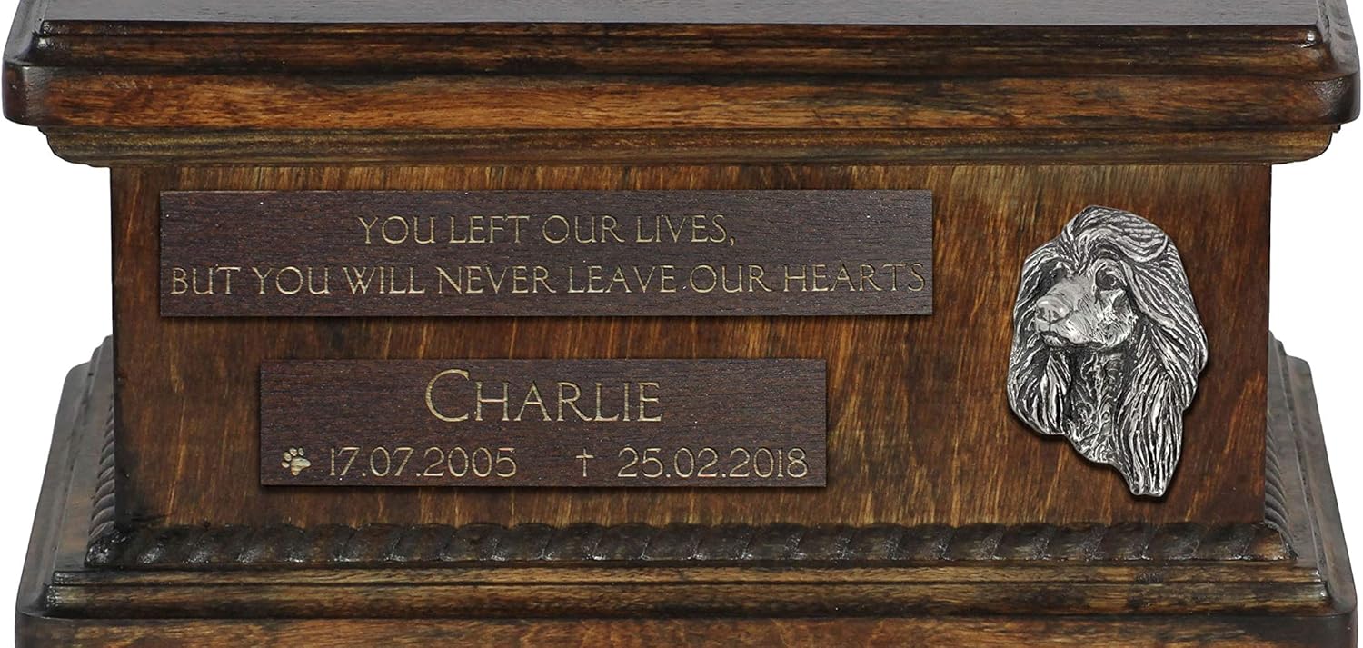 Art-Dog Custom Dog Sitting Statue Memorial Urn - Handmade Cold Cast Bronze on Birch Base – Sturdy and Stylish Urn for Dog’s Ashes – 8.3x11.4x8.7 – 5l – Afghan Hound I