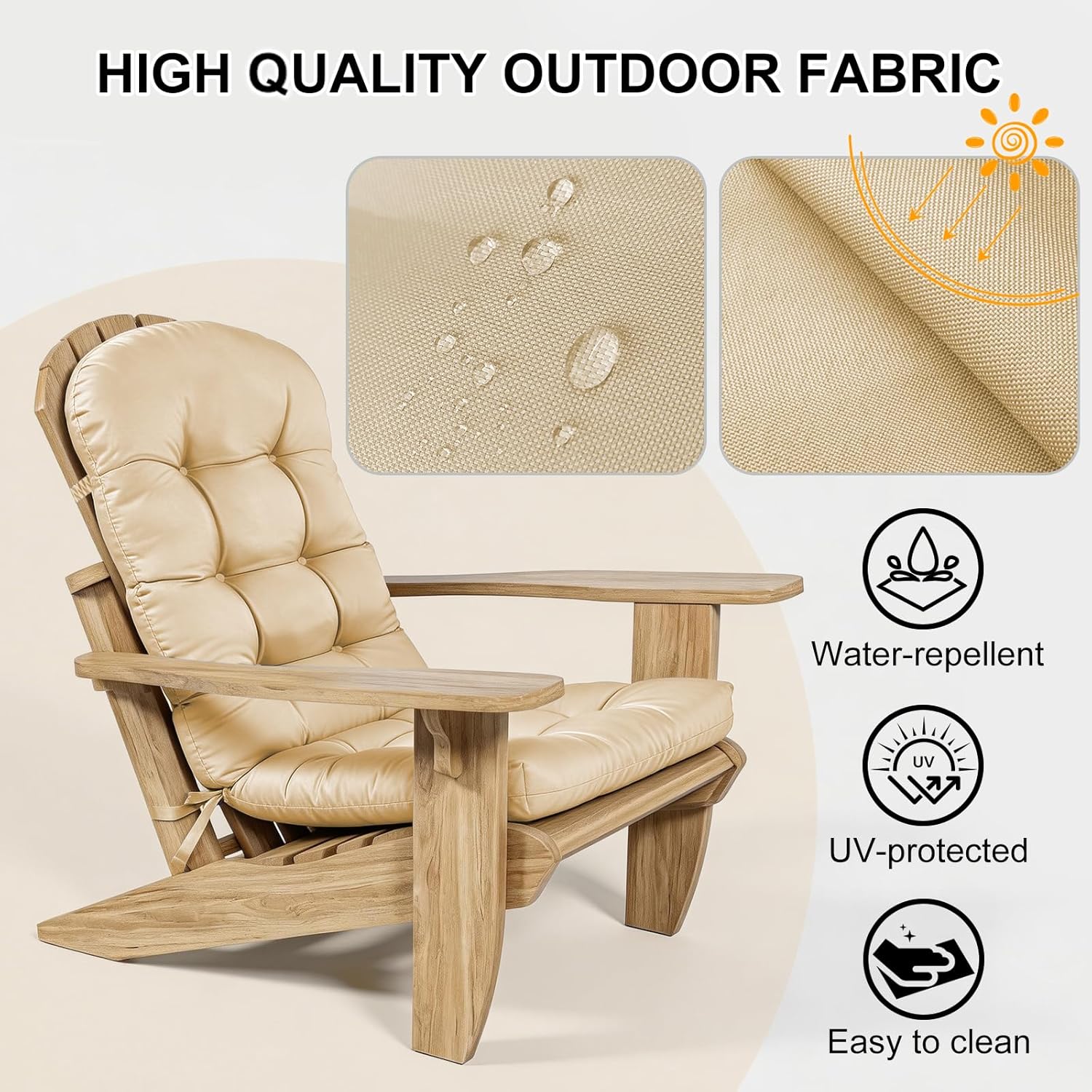 Adirondack Chair Cushions, Patio Furniture Cushions 4" Thickened Tufted Set of 2, Water-Repellent Outdoor High Back Replacement Pads with Ties & Elastic Band, 47" x 19", Beige
