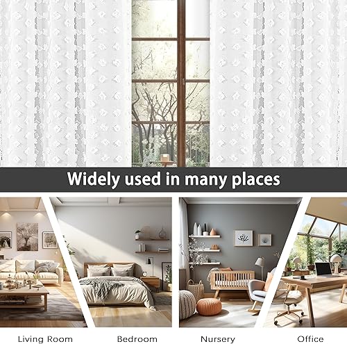 Miniatura 8 de DriftAway Olivia - Cortina opaca plisada de gasa transparente bordada con pompones, un panel de 2 capas con ojales para habitación de niños, 52 x 84