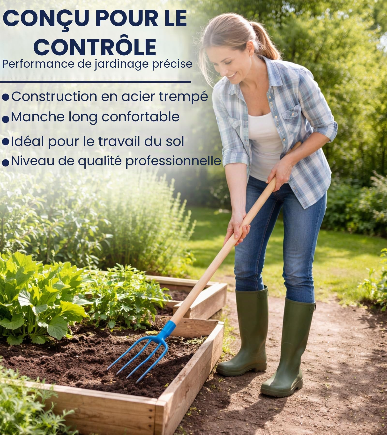 Fourche à foin, fourche à fumier, fourche 4 dents pour jardin avec manche 115 cm, forche pour écurie, ferme en acier de haute qualité, fourche à fumier robuste pour le jardinier et