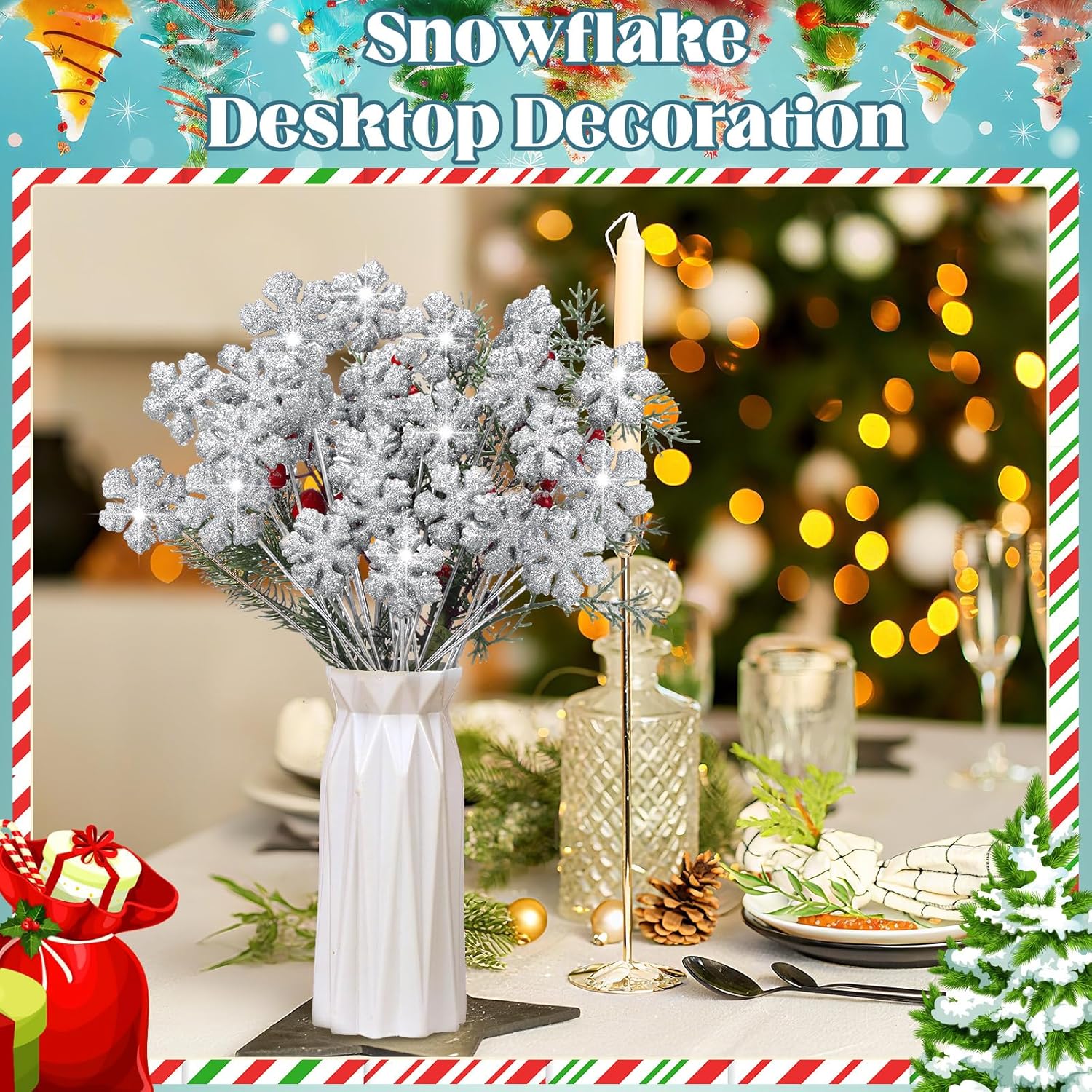 キラキラ光るウォーターツリー スノーフレークホワイト LED – THE GLOBE オンラインショップ 36個 クリスマスフォーム スノーフレークピック グリッターフォーム スノーフレークピック ツリーデコレーション 花瓶フィラー キラ