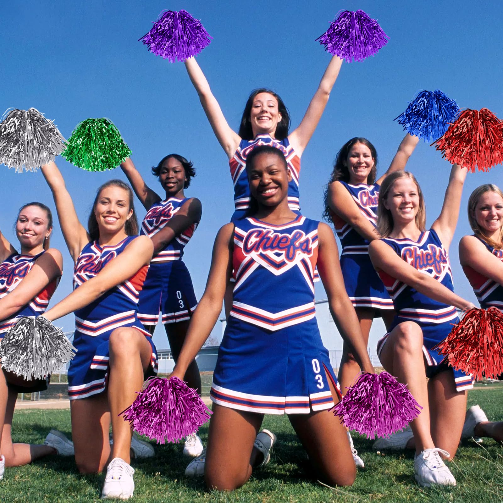 Pompones de Animadora 2 Piezas con Mango, Pompones Deportivos Cheerleading para Eventos Deportivos