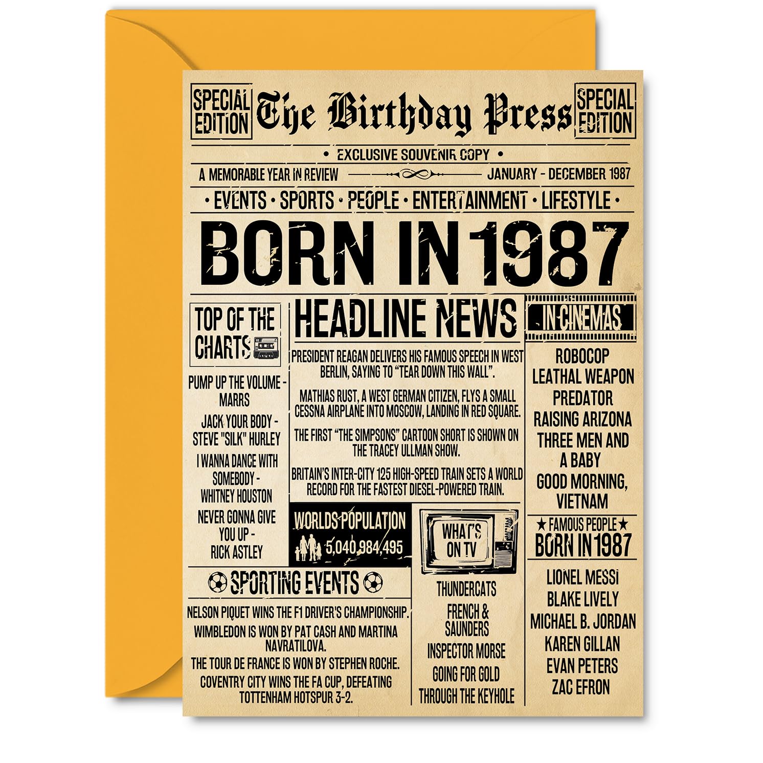 39th Birthday Card for Women Men - Bday Press Newspaper 1987 - Happy 39 Birthday Cards for Friend Cousin Sister Neighbour Wife Daughter, A5 Bday Greeting Cards