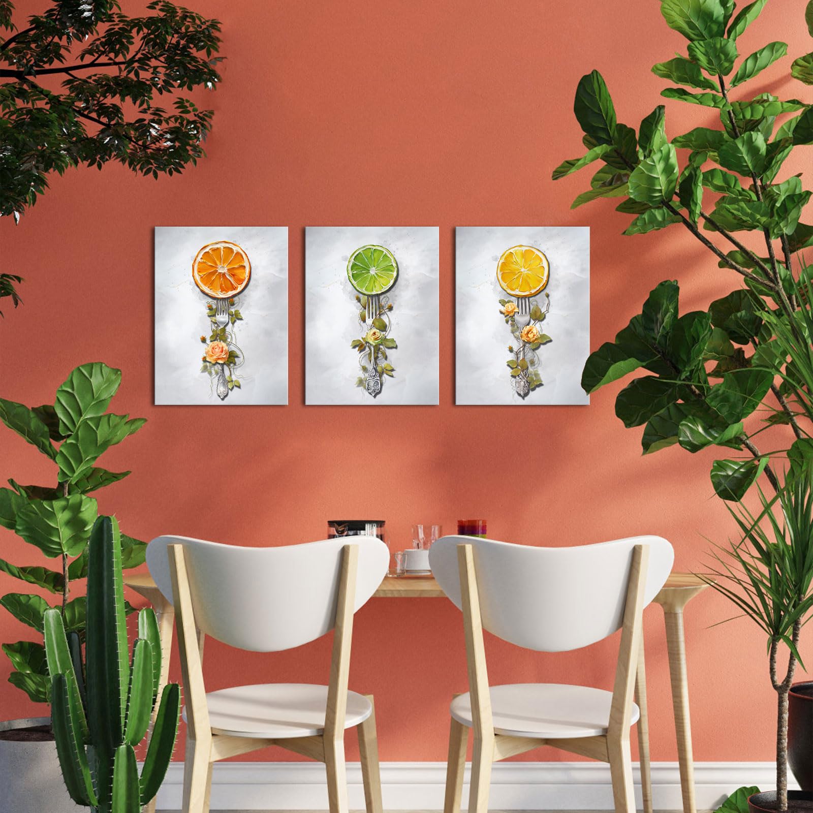Visual Art Decor 3 Quadri Da Parete Per Cucina: Frutta Arancione E Limone, Tela Incorniciata 30x40 Cm, Pronti Da Appendere