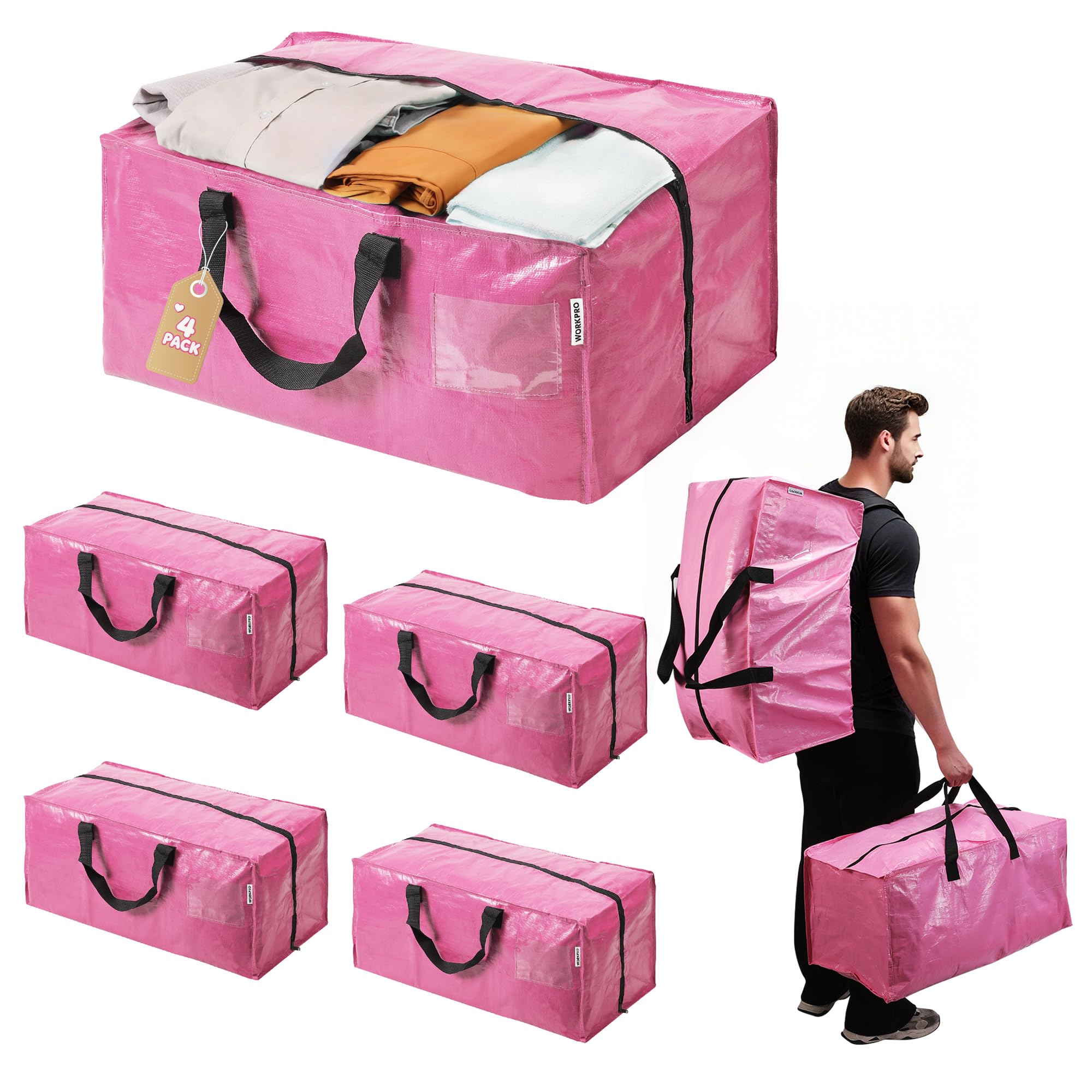 WORKPRO 4 Pack Extra Large Moving Bags with Backpack Straps &amp; Handles