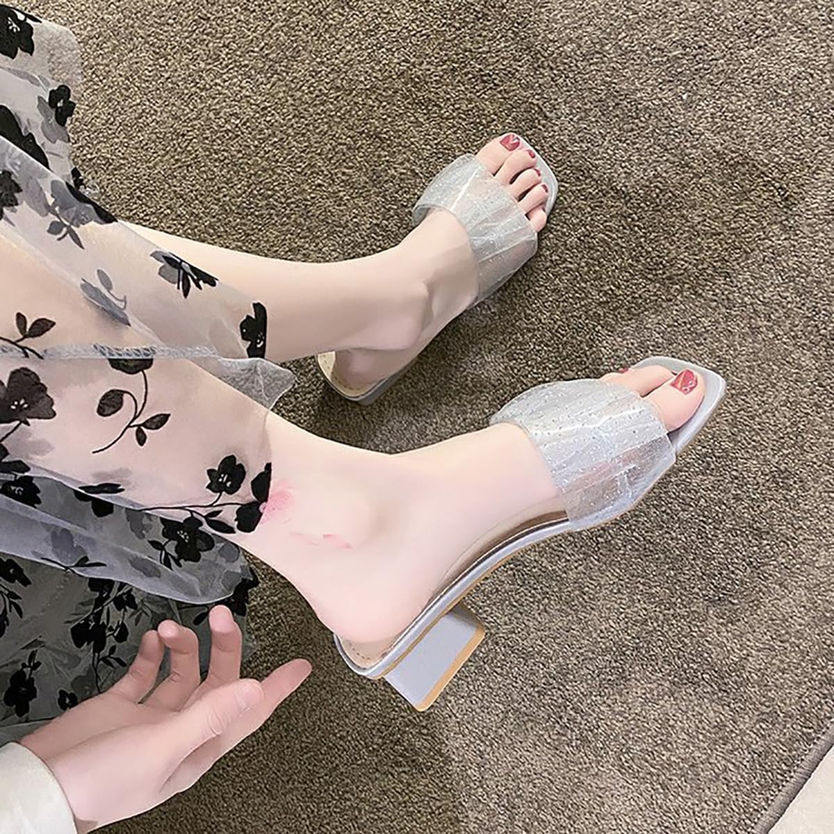 Sandales été à Talons Hauts Transparentes Argentées - Taille 41, Occasion Très Bon état