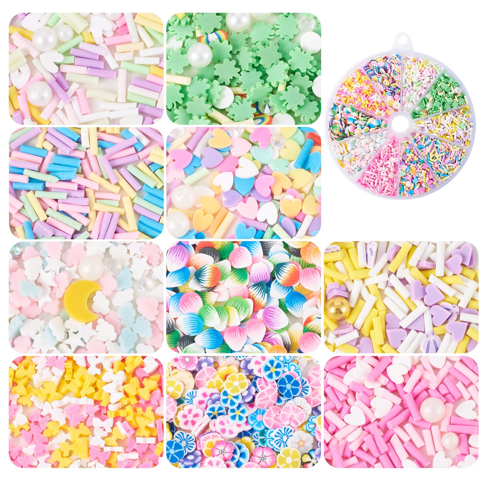 Spritewelry Polymer Clay Slices Nail Art Slices Slime Charms 3D Flatback No-Hole Slices Phone Charms for Nail Art Fashion Cellphone Decoration (Colorful-60G)