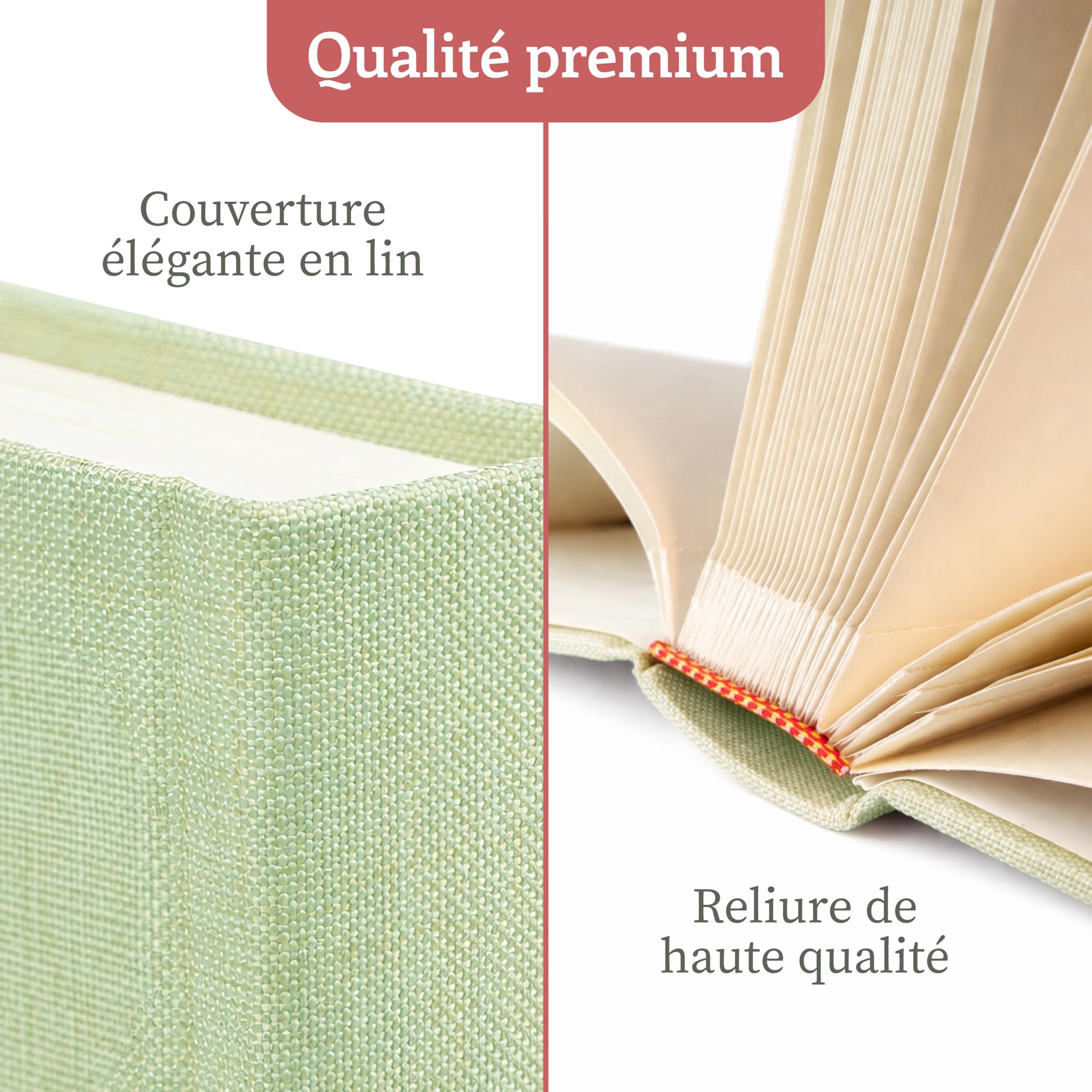 Zenacolor Album Photo Vierge - Albums photo 30x30cm Vert en Lin - Album photos 100 pages avec espace pour 500 photos