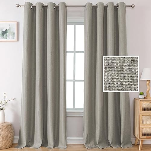 H.VERSAILTEX Cortinas opacas de lino para dormitorio sala de estar con aislamiento térmico, cortinas con ojales y textura de lino efecto Burlab, 2