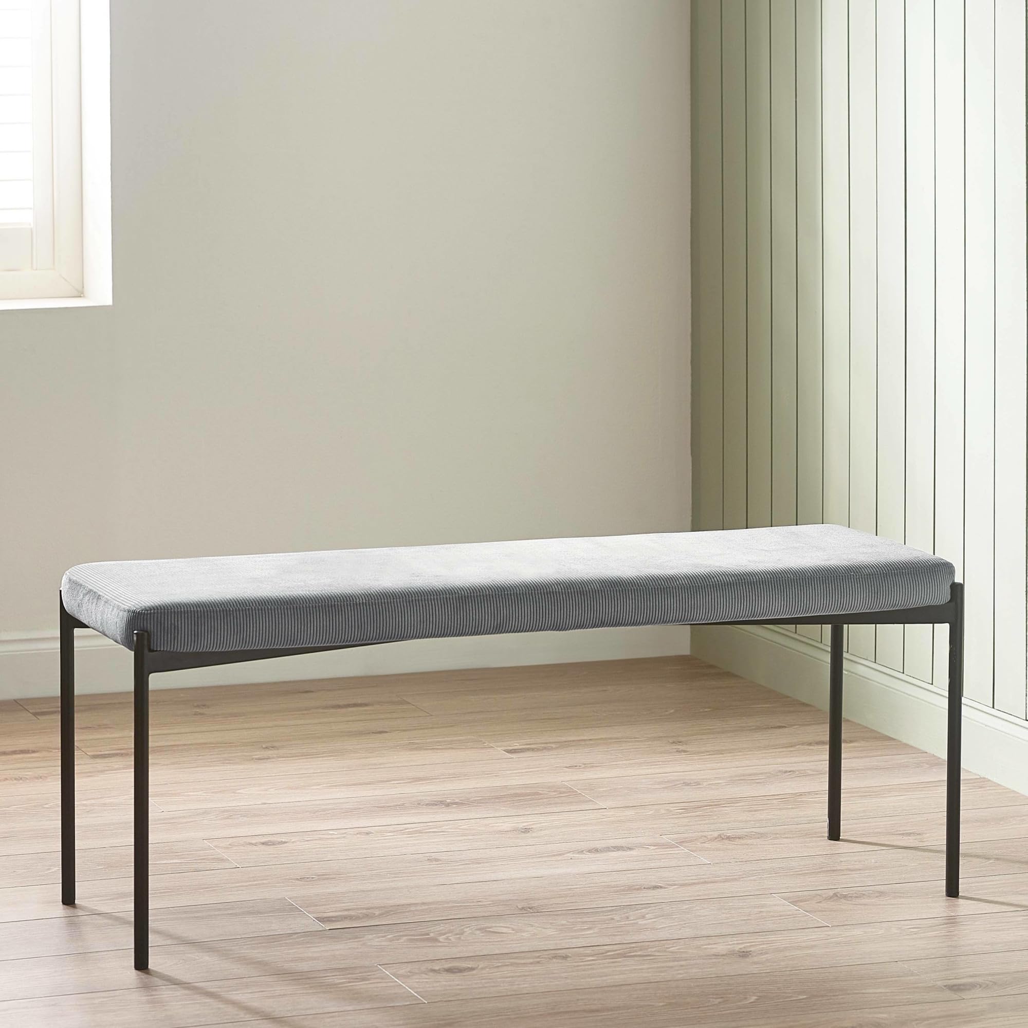Julian Bowen Leonie 2 Seater Dining Bench in Grey Velvet with Black Metal Legs