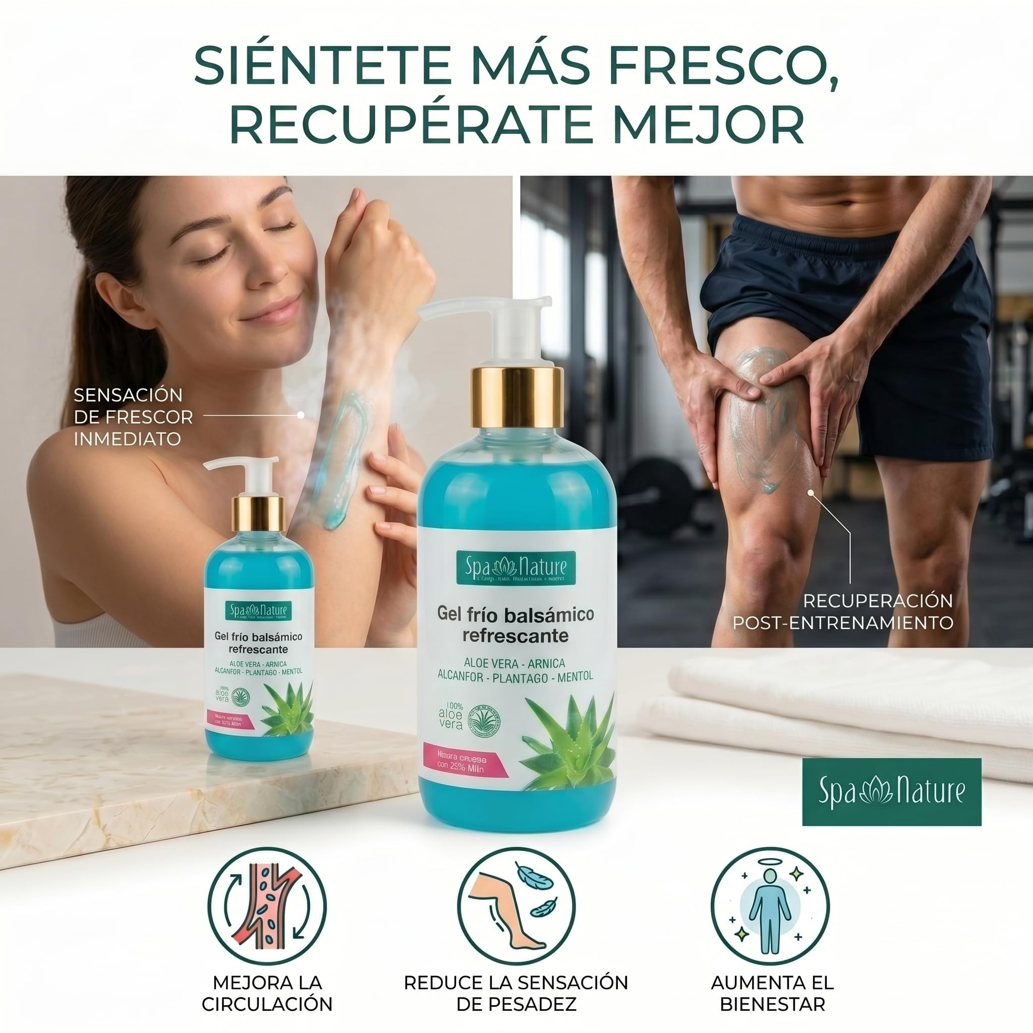 Gel Frío Piernas Cansadas con Aloe Vera - Efecto Calmante Inmediato, Hidratante y Antiinflamatorio, Absorción Rápida, Vegano - Crema para Pies y Piernas (250ml)