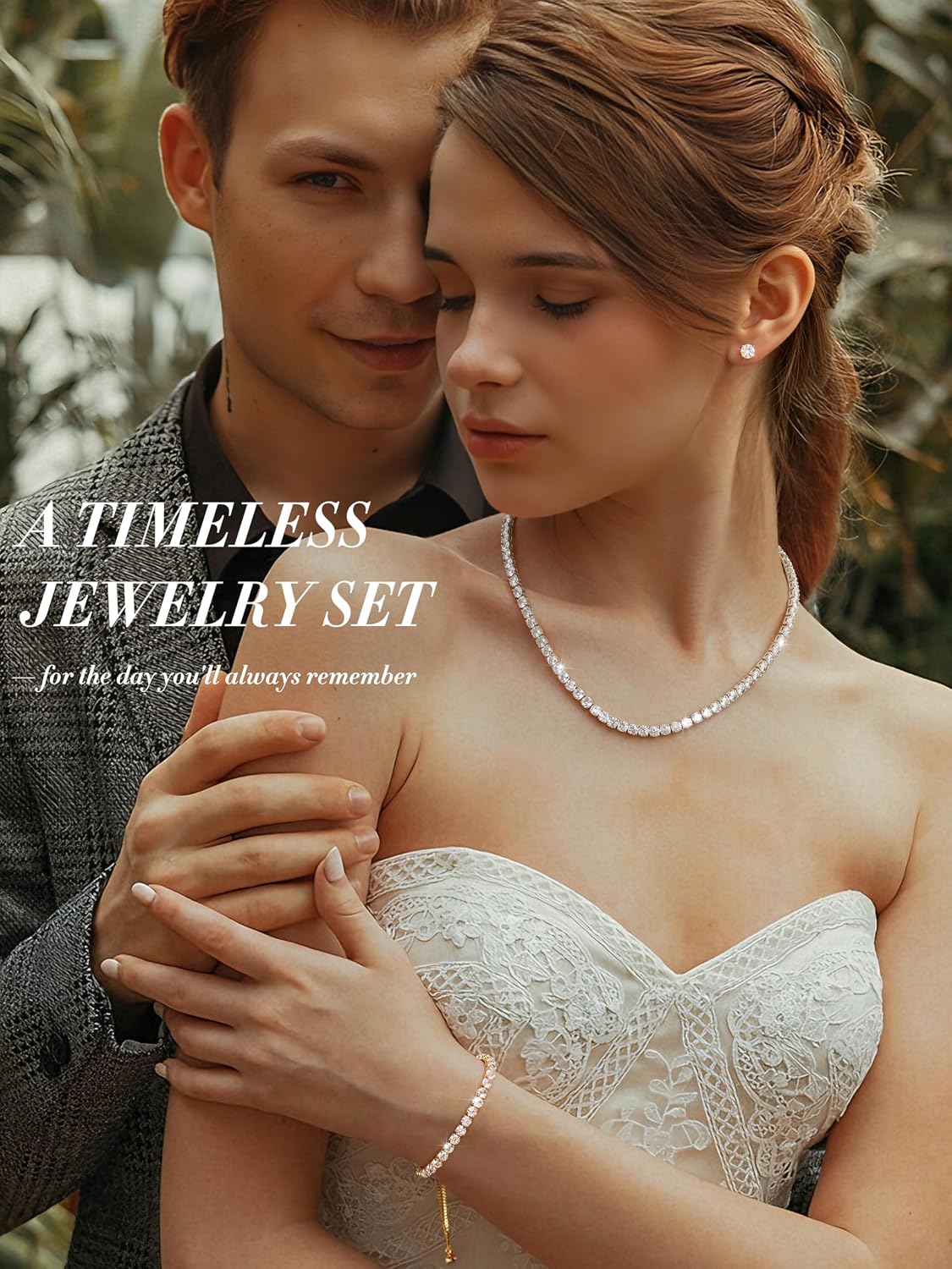 Jstyle 925 Sterling Silver Jewelry Set for Women - Dainty Tennis Necklace Bracelet Earrings Set Hypoallergenic Rhinestone Wedding Jewelry Sets for Brides Bridesmaids Crystal Prom Costume Accessories