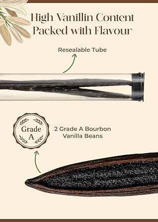 Sustainable, Organic & Fairtrade Madagascan Grade A Beans | 5 Bourbon Premium Vanilla Pods | Resealable Tube for Chefs & Home Baking/Cooking | Vanillabazaar