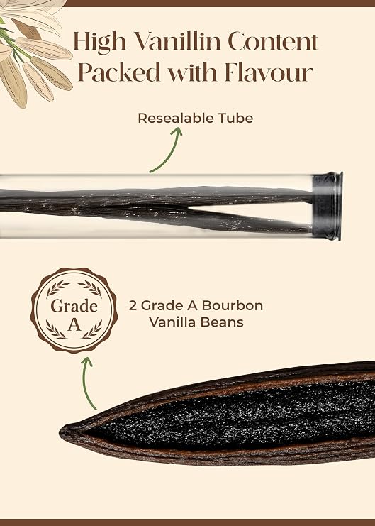 Sustainable, Organic & Fairtrade Madagascan Grade A Beans | 5 Bourbon Premium Vanilla Pods | Resealable Tube for Chefs & Home Baking/Cooking | Vanillabazaar