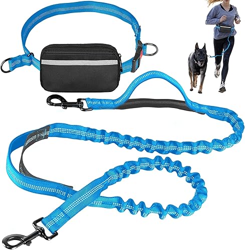Miniatura 13 de Correa de perro manos libres con cinturón – Bungee sin tirones, asas acolchadas dobles y bolsa con cremallera para correr, caminar y entrenar –