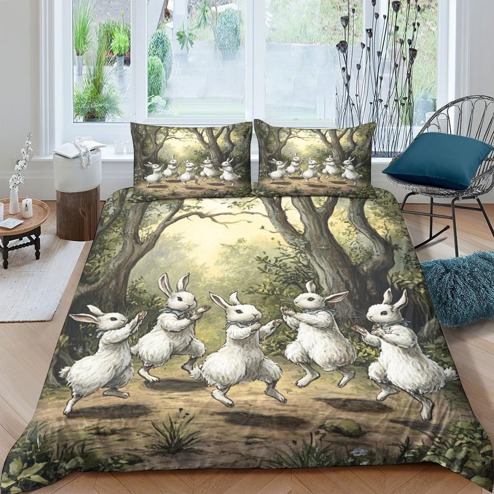 Ctjqhvkz Style-10 3D Printed Dancing Rabbit Fitted Sheet Microfiber Forest Illustration Bed Cover For Bedroom Decorative Mattress Protection Single（135X200cm）