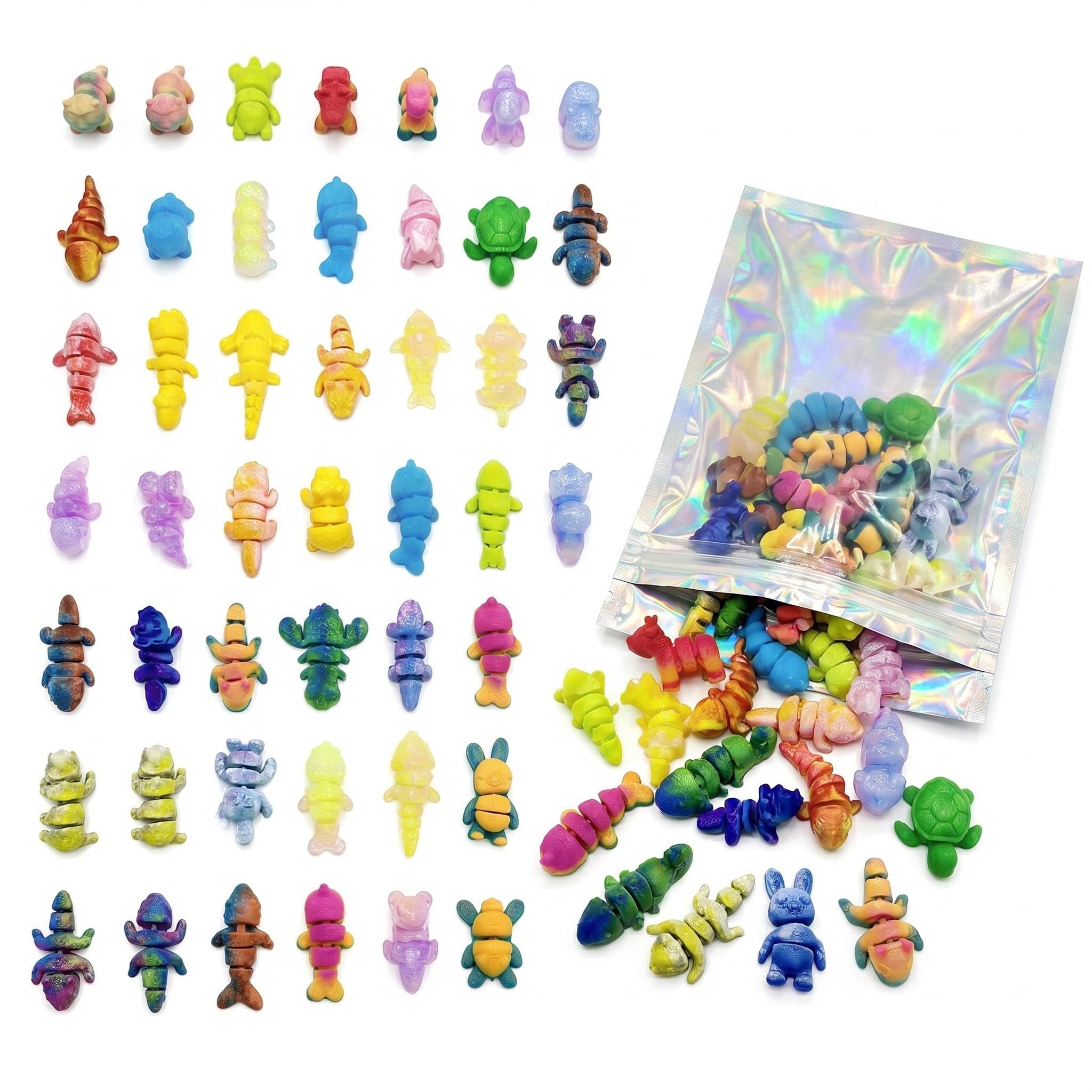 50pcs 3D Printed Animals, Movable Joint Mini Animal Toys Set, PLA Colorful Fidget Toys for Adults Kids, Cute Desk Decor for Home Office, Party Favors, Gifts (Random Styles)