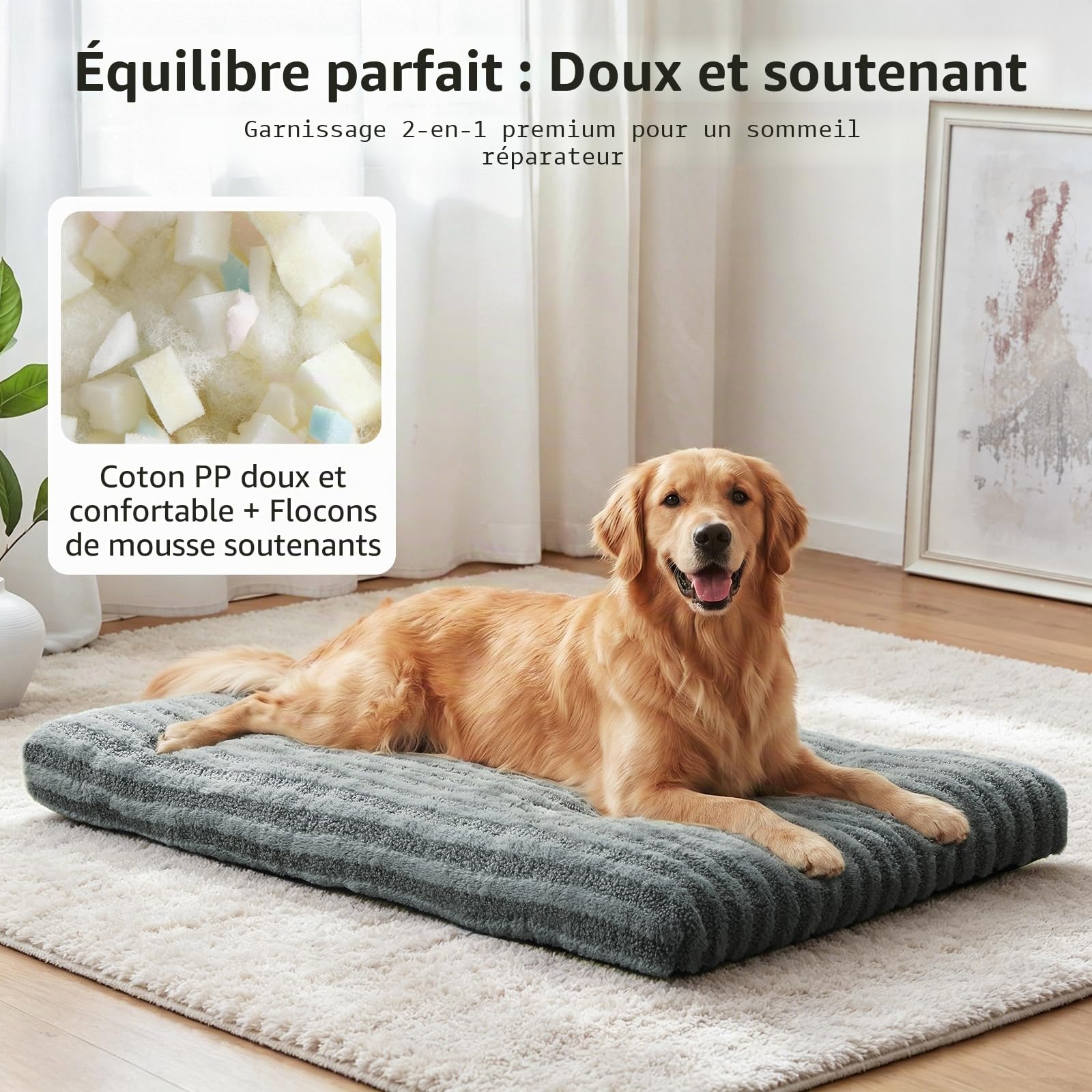 Pawk Panier pour Chien Grande Taille, Coussin pour Chien Lavable, Lit pour Chiens Doux, Respirant et Antidérapant pour Grande Chiens et Chats, 90x60x9cm