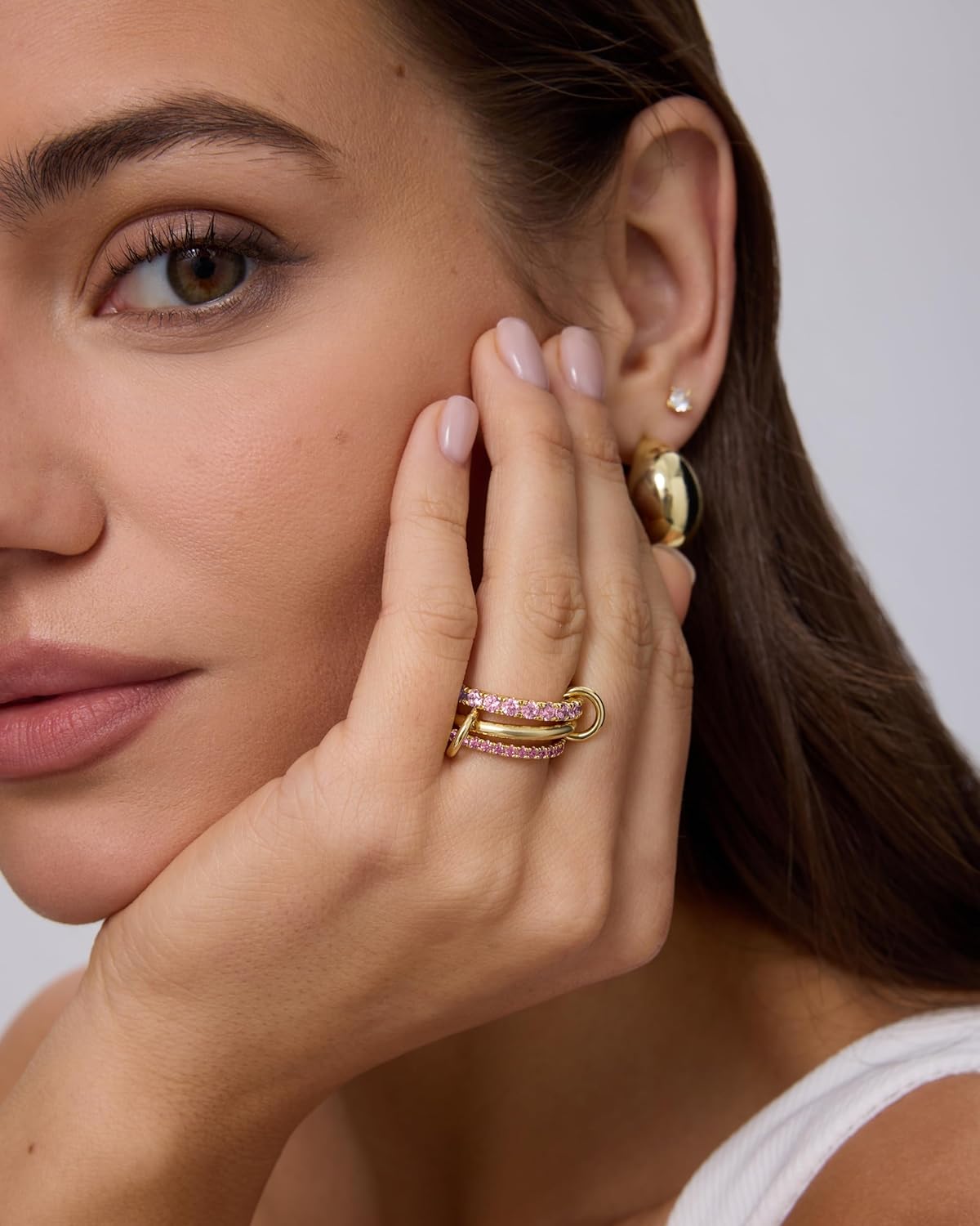 PAVOI 14K Gold Plated Interlocking Ring for Women - Chunky Connected Bands Interlock Stackable Rings for Women - Trendy Cubic Zirconia Two Tone Interlocked Multi-Band Statement Jewelry - Image 4