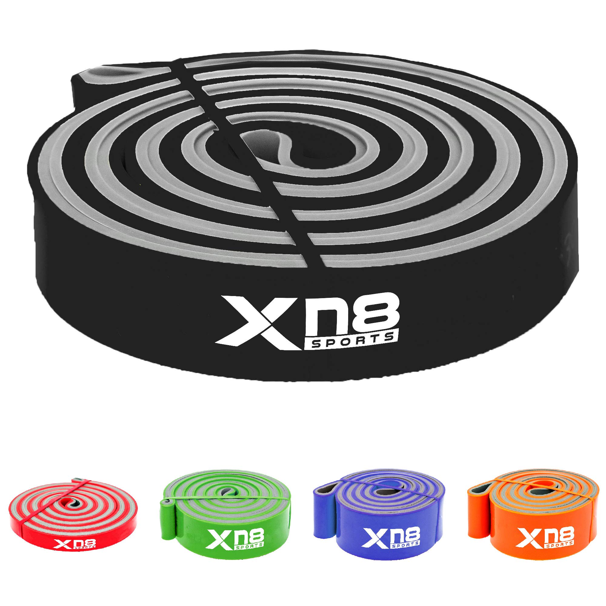 Xn8 Sports Resistance Band, Dual Layered Pull Up Band, Exercise Workout Bands For Fitness, Yoga, Powerlifting, Mobility Exercise, Men & Women Resistance Bands, Black-Light